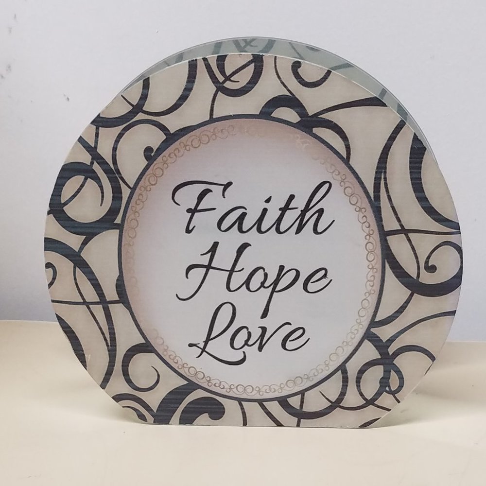 Hope, Faith, Love Glass & Mirror Two Level Tea Light Candle Holder